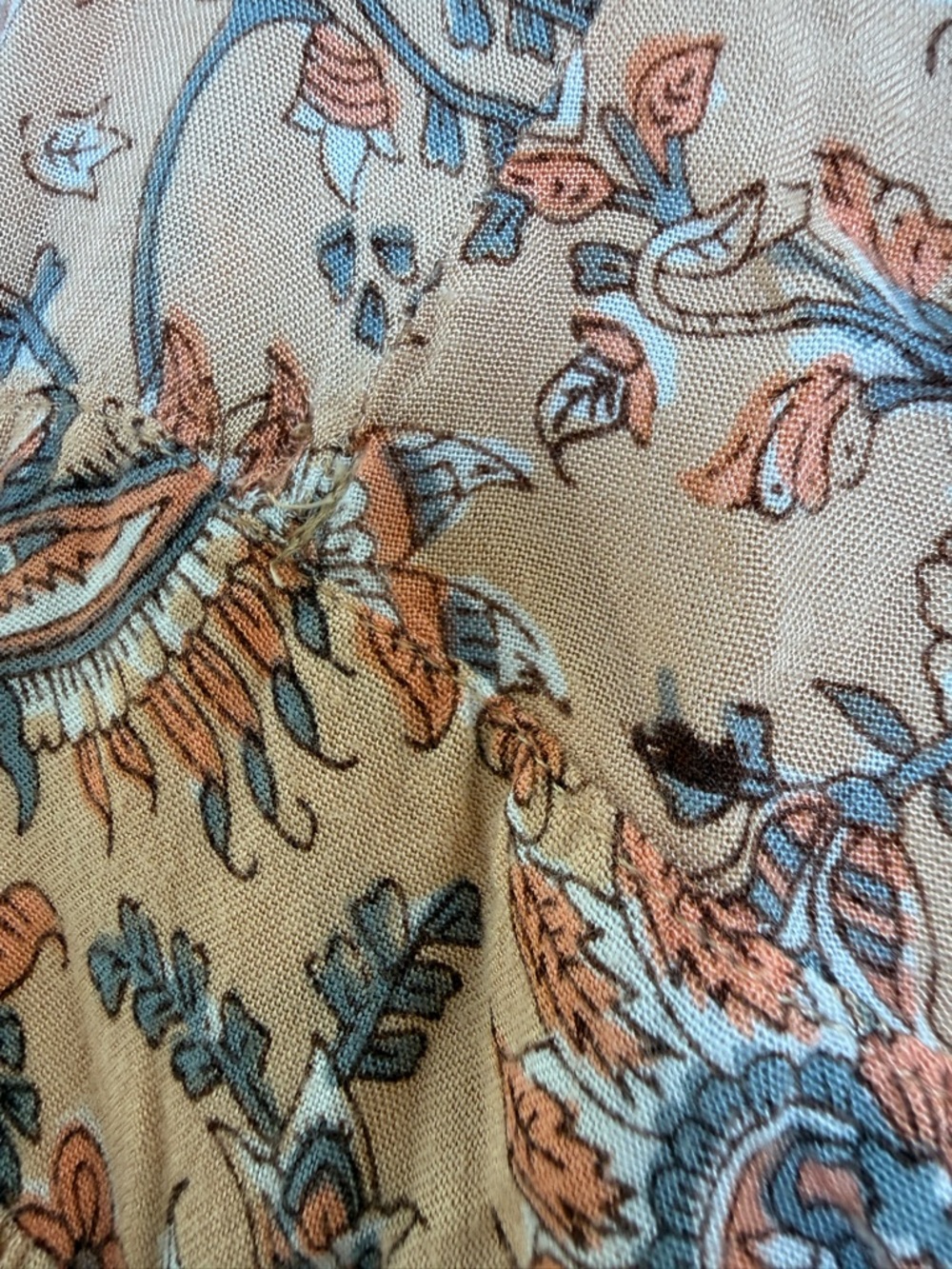 Coven & Co Boho Paisley Maxi Dress Tan Rust Flowy Ruffle Hem Cottagecore Size S - Picture 16 of 16